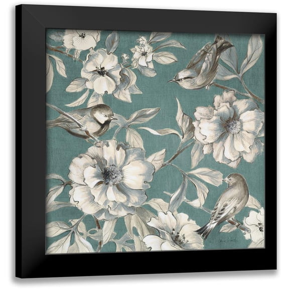 Loreth, Lanie 12x12 Black Modern Framed Museum Art Print Titled - Peonies And Birds