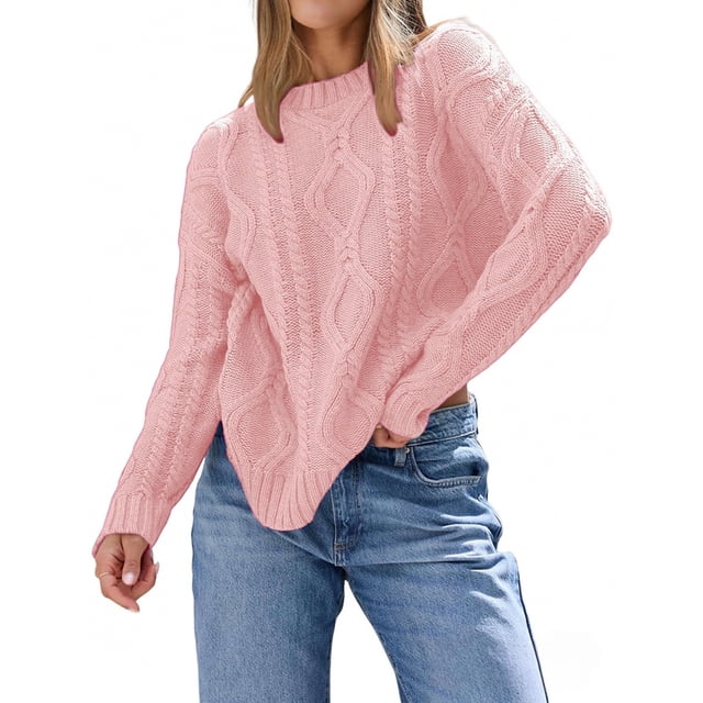 Suéteres de Cuello Redondo de Punto Extragrandes para Mujer Rosa L
