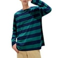 thumbnail image 4 of Men T Shirts Color Blocked Striped Navy Striped Casual Loose Trendy Sports Business Crewneck Long Sleeved T Shirt Tee, 4 of 4