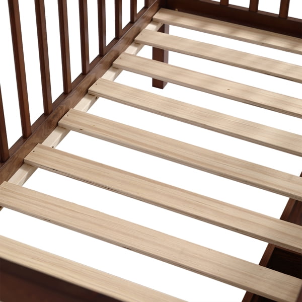 Pine Toddler Bed with Safety Side Rails & Bottom Drawer, Timeless Design for Nursery/Kid's Bedroom