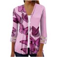 thumbnail image 2 of Cardigans d'Été pour Femmes Mode Manches Trois-Quarts 4/3 Bouton Cardigan Veste Haut Cardigan Léger en Liquidation, 2 of 5