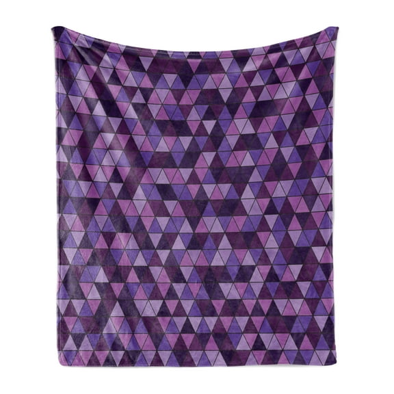 Geometric Soft Flannel Fleece Blanket, Triangle Grid Pattern Mosaic Tile in Lavender Plum Purple Amethyst Tones of Color, Cozy Plush for Indoor and Outdoor Use, 50" x 60", Multicolor, by Ambesonne