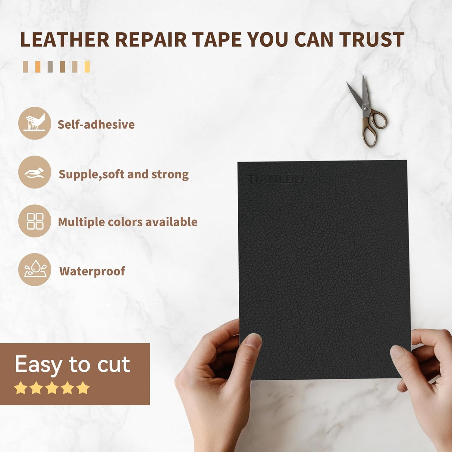 Leather Repair Tape,16 x 160 Inches Self Adhesive Leather Repair Patch，Leather Repair Kit for Furniture，Couches,Car Seats,Cabinets,Handbags(Black-Litchi Grain)