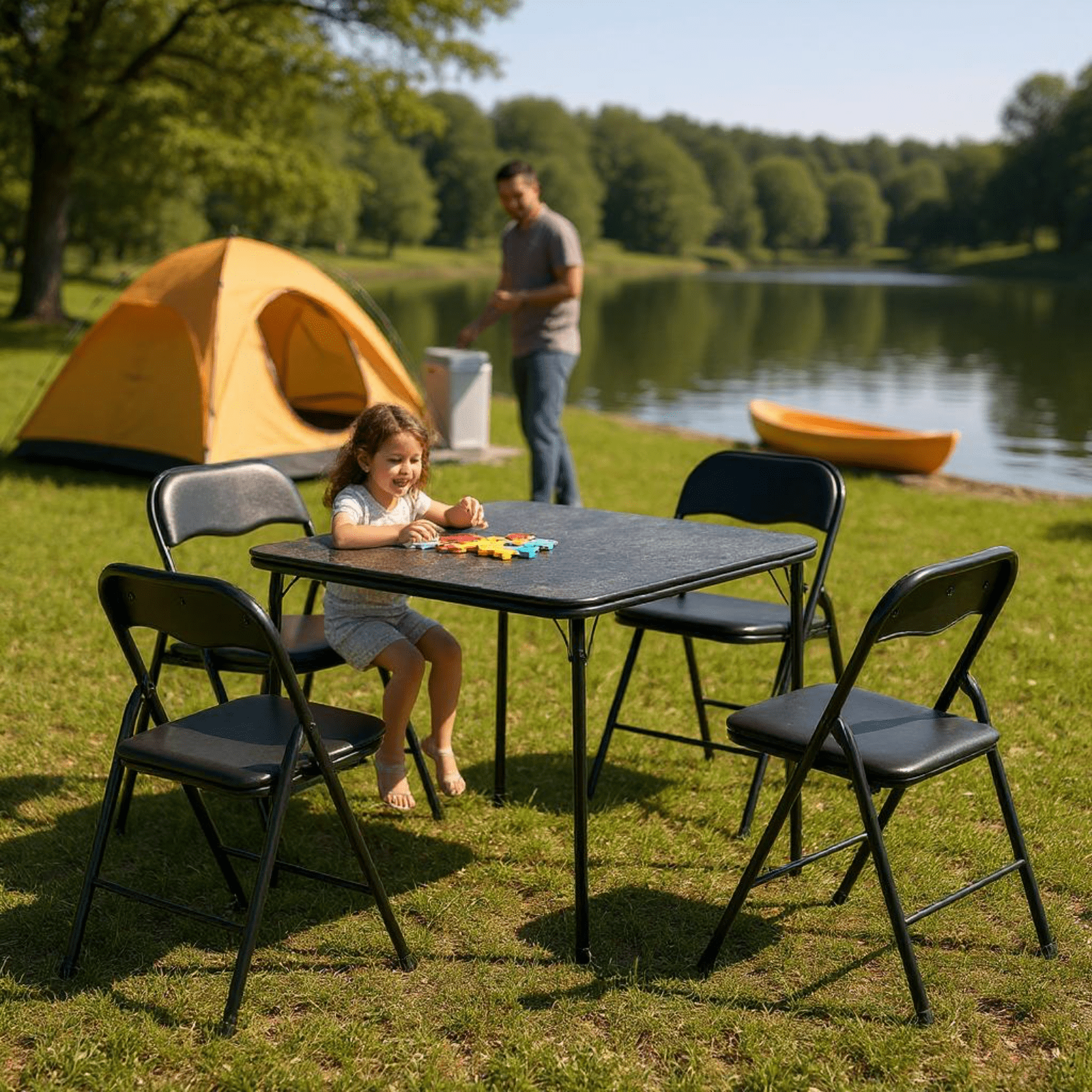 Homy Casa 5-Piece Folding Picnic Table and Chairs Set, Outdoor Portable Camping Set, Black