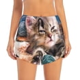 thumbnail image 2 of Picia Playful Cat Pattern Women's 2 in 1 Athletic Running Shorts High Waisted Workout Casual Gym Sweat Shorts with Comfy Liner Zipper Pockets-Small, 2 of 9