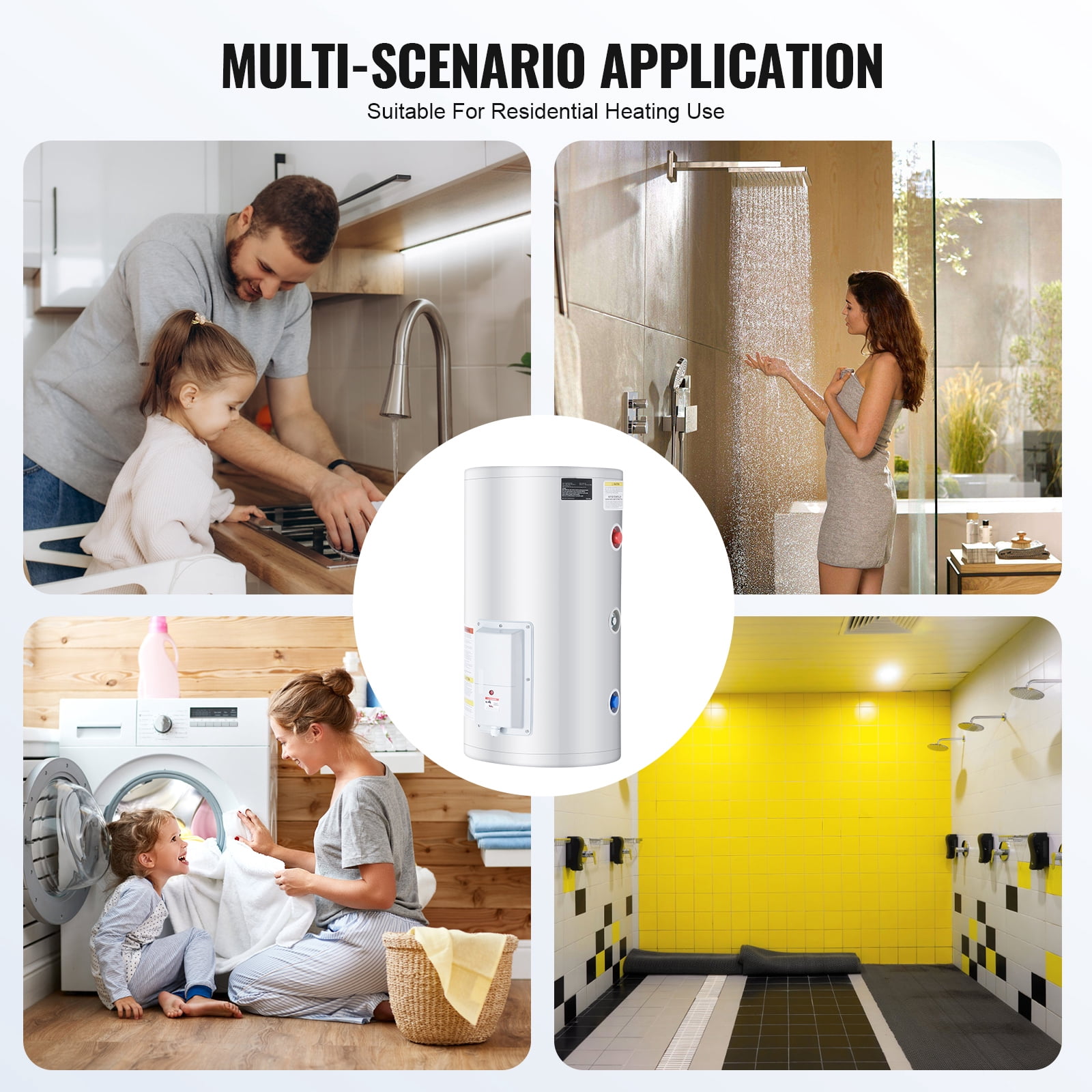 KFFKFF Electric Tank Water Heater, 18-Gallon Tank with LED Heating Indicator, 1.6kW Knob Control, IPX4 Waterproof, Side Connection 120V Storage Design with T&P Valve for Small Spaces, RVs,