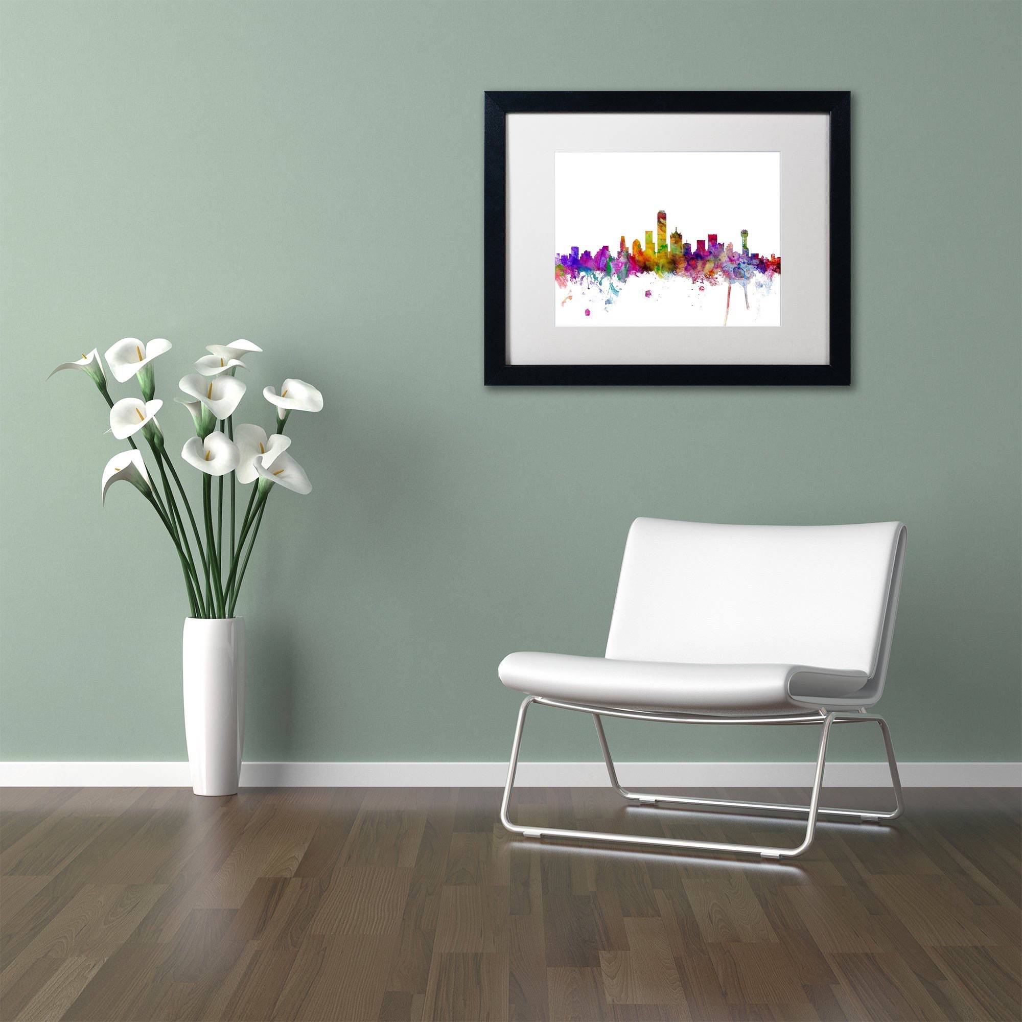 Trademark Fine Art 'Dallas Texas Skyline' Canvas Art by Michael Tompsett, White Matte, Black Frame