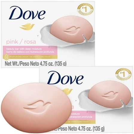 Dove Soap, Pink Beauty Bar 2-Pack – 3-in-1 Moisturizing Face, Body & Hand Soap, 4.75 Oz Ea