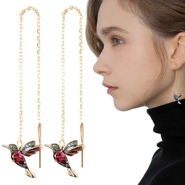 Pendientes De Gota De Diamantes De Imitación De Colibrí, Pendientes De Moda Con Ala Extendida, Colgante Largo De Colibrí, Joyería Para Mujeres Y Niñas Kearding AP007010-02