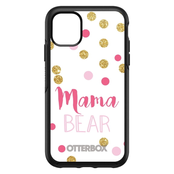 DistinctInk OtterBox Symmetry Custom Case for Apple iPhone 15 (6.1" Screen) - Pink White Gold "Mama Bear - Raised Bezel Screen Guard