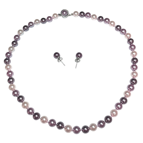 Set 2 Piezas Collar y Aretes Perla de Mallorca 8mm 45cm | Lilas