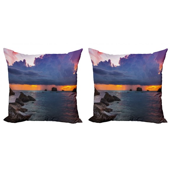 Ambesonne Beach Throw Pillow Cover 2 Pack, Tropic Seashore Sunset, 18", Multicolor