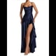 thumbnail image 2 of Vestido de Cóctel para Mujer, Ajustado, Informal, , con Escote en V, Sin Mangas, de Satén, con Volantes en el Bajo y Espalda Descubierta. Azul Oscuro S, 2 of 10
