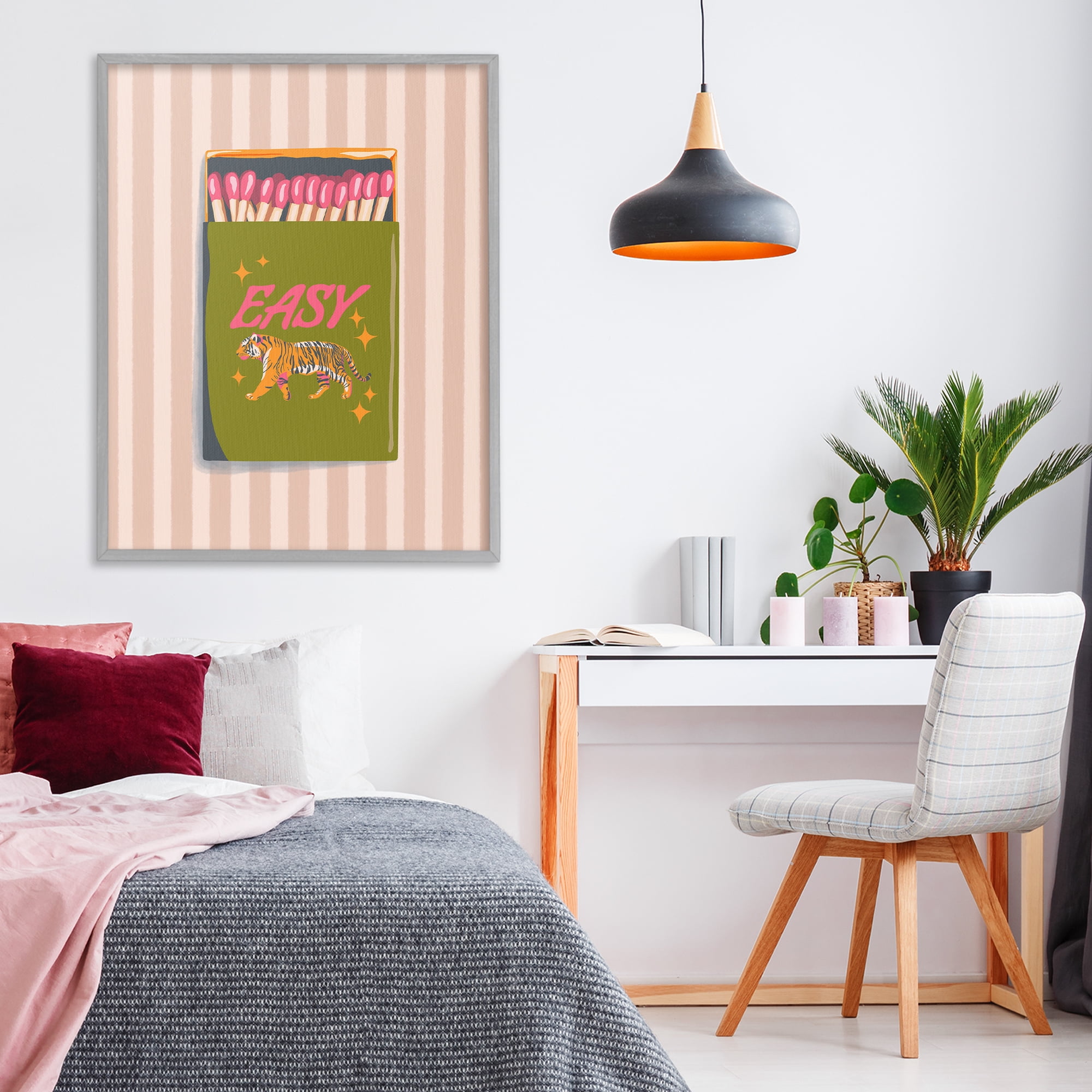 Easy Tiger Retro Matches Gray Framed Giclee Art, design by Elyse Anastacia