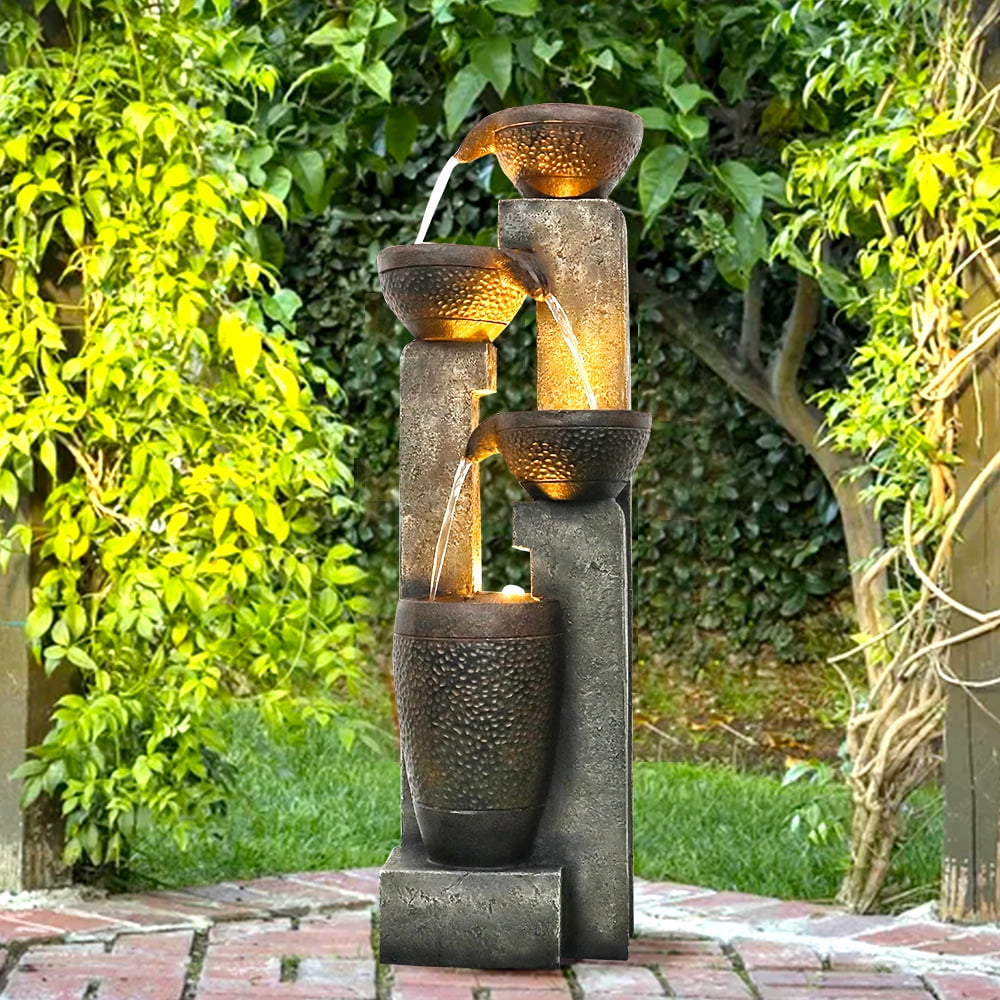 40inches Pots Outdoor Garden Water Fountain with Warm LED lights ...