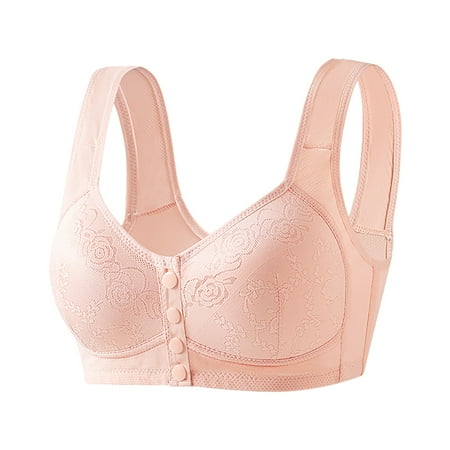 Ashirexll Bras for Women Front Closure Middle-Aged and Elderly Bra Ultra-Thin Lightweight Breathable Comfortable Soft Gathering Posture Support Wireless Bras Orange M