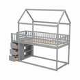 thumbnail image 4 of Bellemave Bunk Bed with Storage Drawers, Twin Over Twin Low Bunk Bed with Shelves, Wood House Floor Bunk Beds with Safety Guardrail and Ladder, Space Saving for Dormitory and Bedroom（Gray), 4 of 8