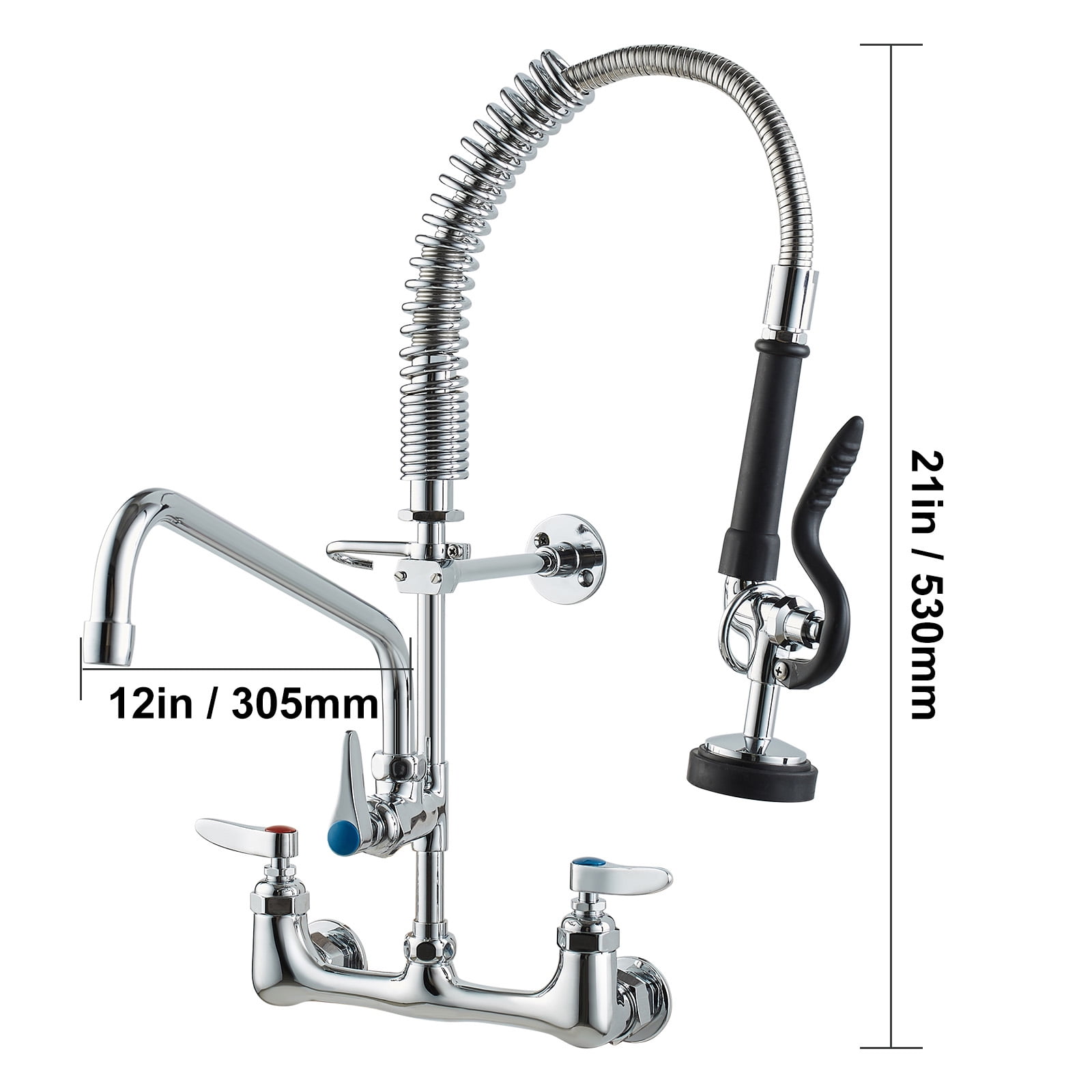 KFFKFF 21" High Commercial Kitchen Wall Mount Sink Faucet Pre-Rinse Sprayer