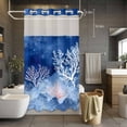 thumbnail image 3 of Summer Ocean Corals No Hook Shower Curtain with Snap in Liner Nautical Coastal Watercolor Blue Sea Waves Waterproof Bathroom Shower Curtain with See Through Top Window for Bathtub 54" x 78", 3 of 9