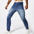 thumbnail image 7 of Hvot&aat Men's Motorcycle Elastic Jeans Slim Fit Washed Pleats Vintage Long Pant with Outside Tape Distressed Denim Jeans, 7 of 7