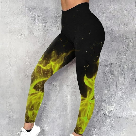 Juslio Womens Pants Print Elastic Yoga High Waisted Sweat Running Green Leggings for Women