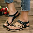 thumbnail image 2 of Rokment Womens Sparkly Rhinestones Flower Bow Beaded Orthopedic Sandals with Arch Support Comfortable Ortho Low Heels Slingback Dressy Flip Flops Beach Summer Casual Shoes Black Size 6, 2 of 7