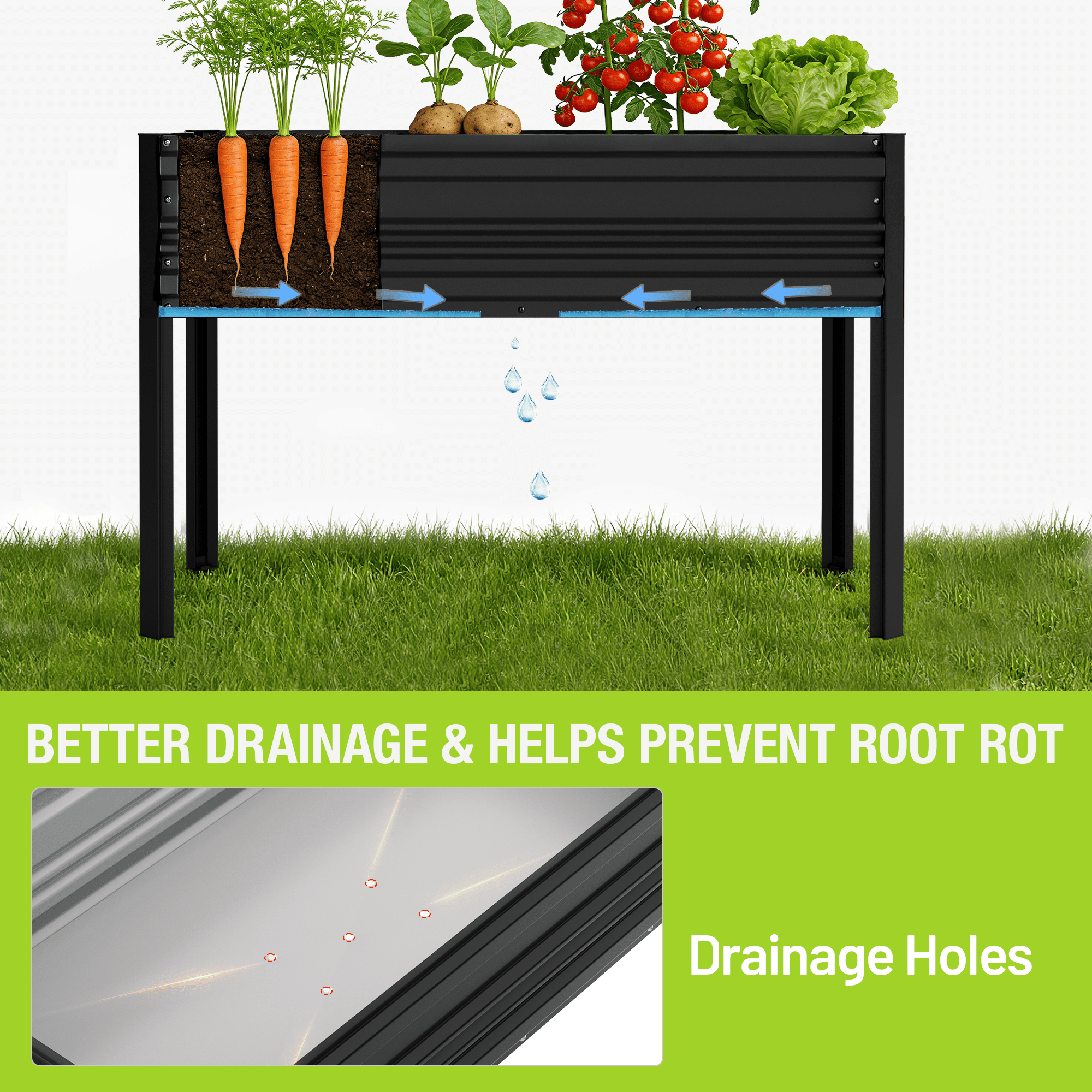 WORKPRO 48x24x32in Outdoor Galvanized Raised Garden Bed with Legs -Black