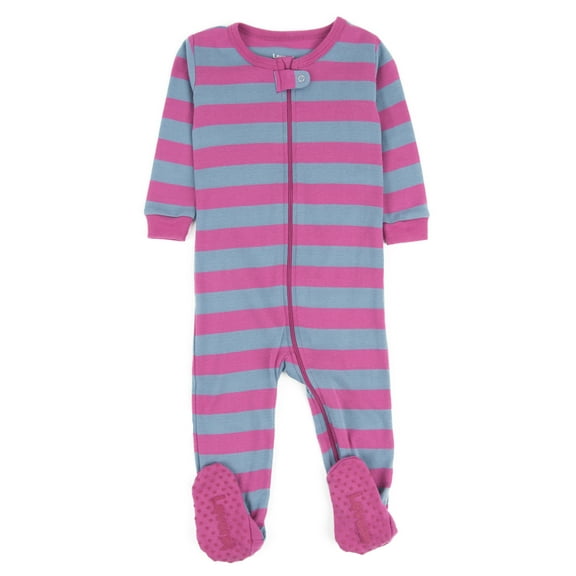 leveret striped footed pajama sleeper 100% cotton (5 years, purple & denim)