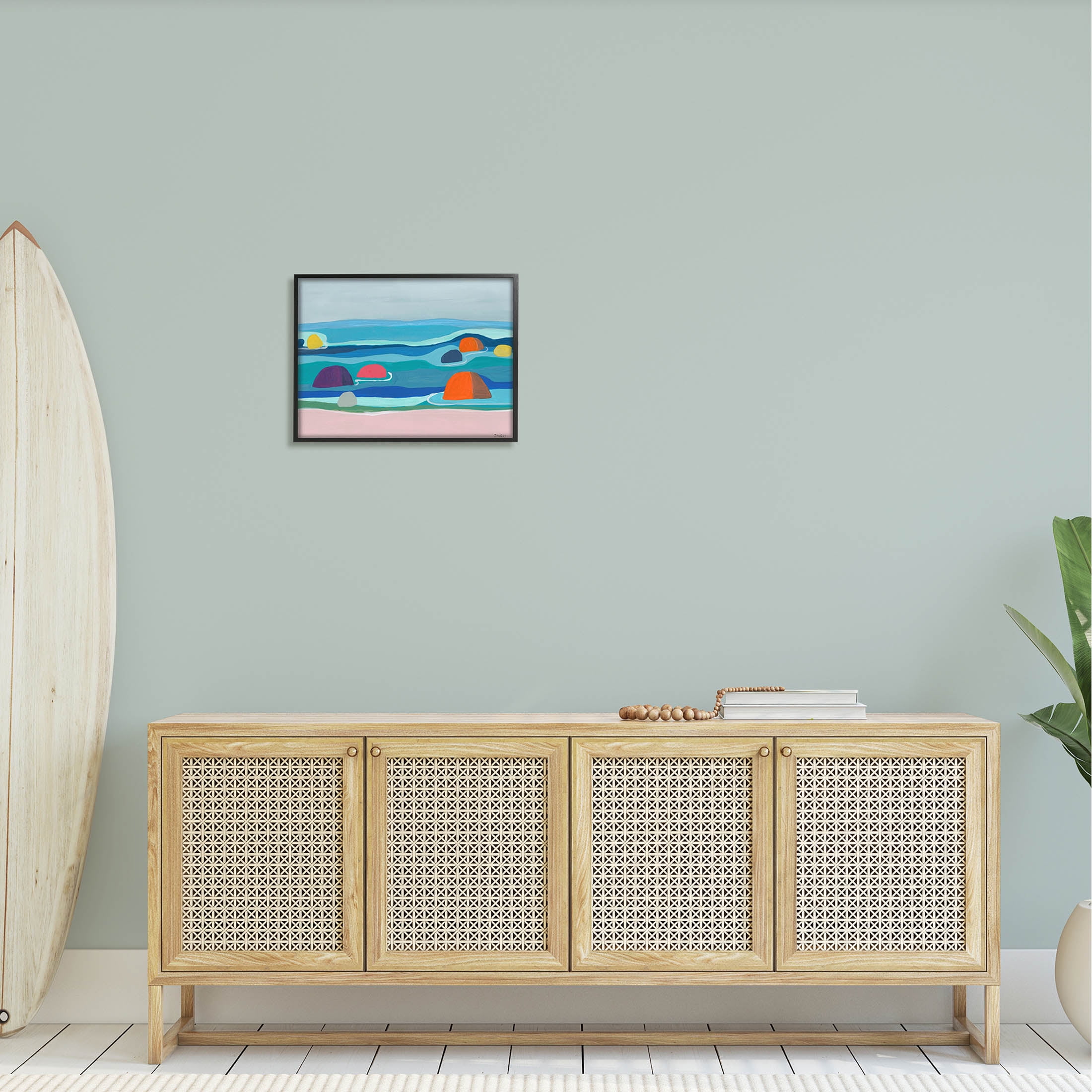 Buoy Floating Ocean Waves Coastal Painting Black Framed Art Print Wall Art