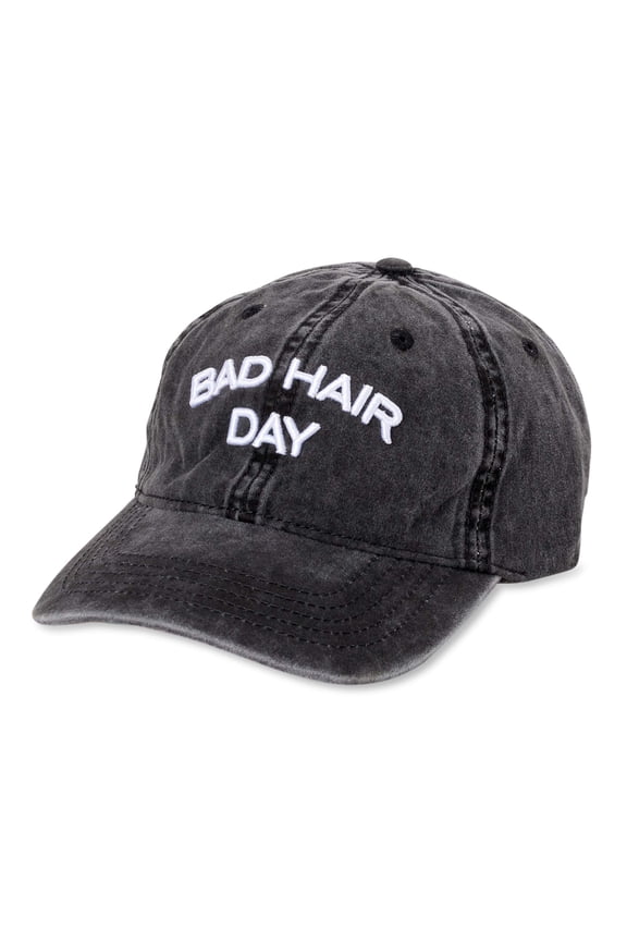 Women's Washed Cotton Twill Embroidered Bad Hair Day Baseball Hat Black Soot