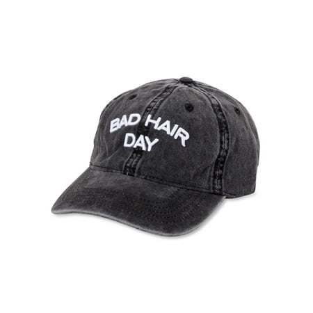 Time and Tru Women's Washed Cotton Twill Embroidered Bad Hair Day Baseball Hat Black Soot