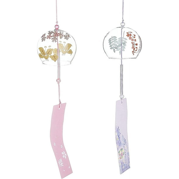 2 campanillas de viento japonesas de cristal rosa y morado, colgantes hechos a mano para regalo de cumpleaños, decoración para fiestas navideñas y en casa.