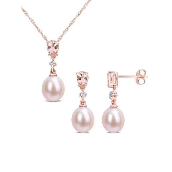 Everly Women's Cultured Pearl and Morganite 10k Rose Gold Jewelry Set