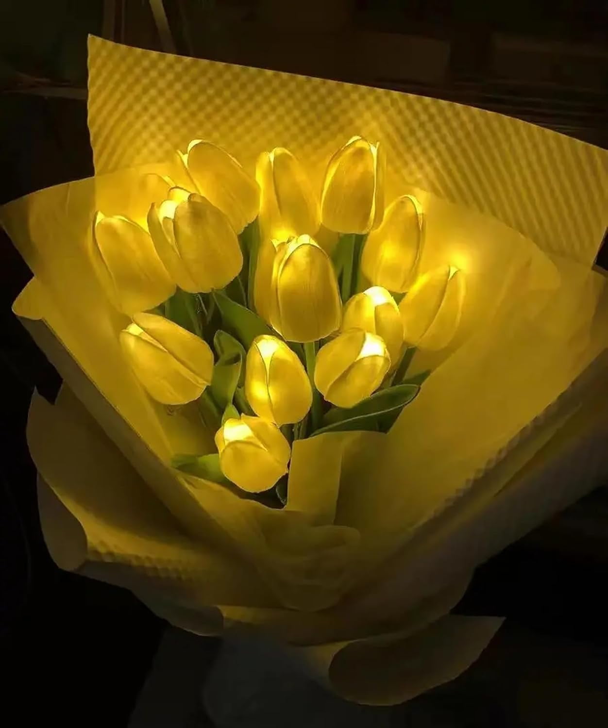Artificial Tulip Flowers LED Lights Fake Tulips Bouquet Battery Powered Real Touch Led Night Light for Home Office Table Centerpiece Wedding
