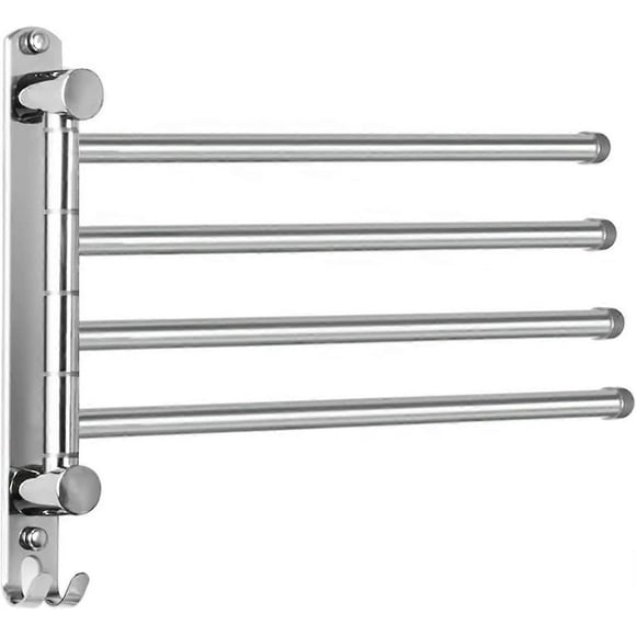 Silver Bathroom Towel Rail with 4 Bars 180Rotating Towel Rails SUS304 Stainless Steel 32CM Wall Mounted Towel Rails for Bathroom Kitchen Sink