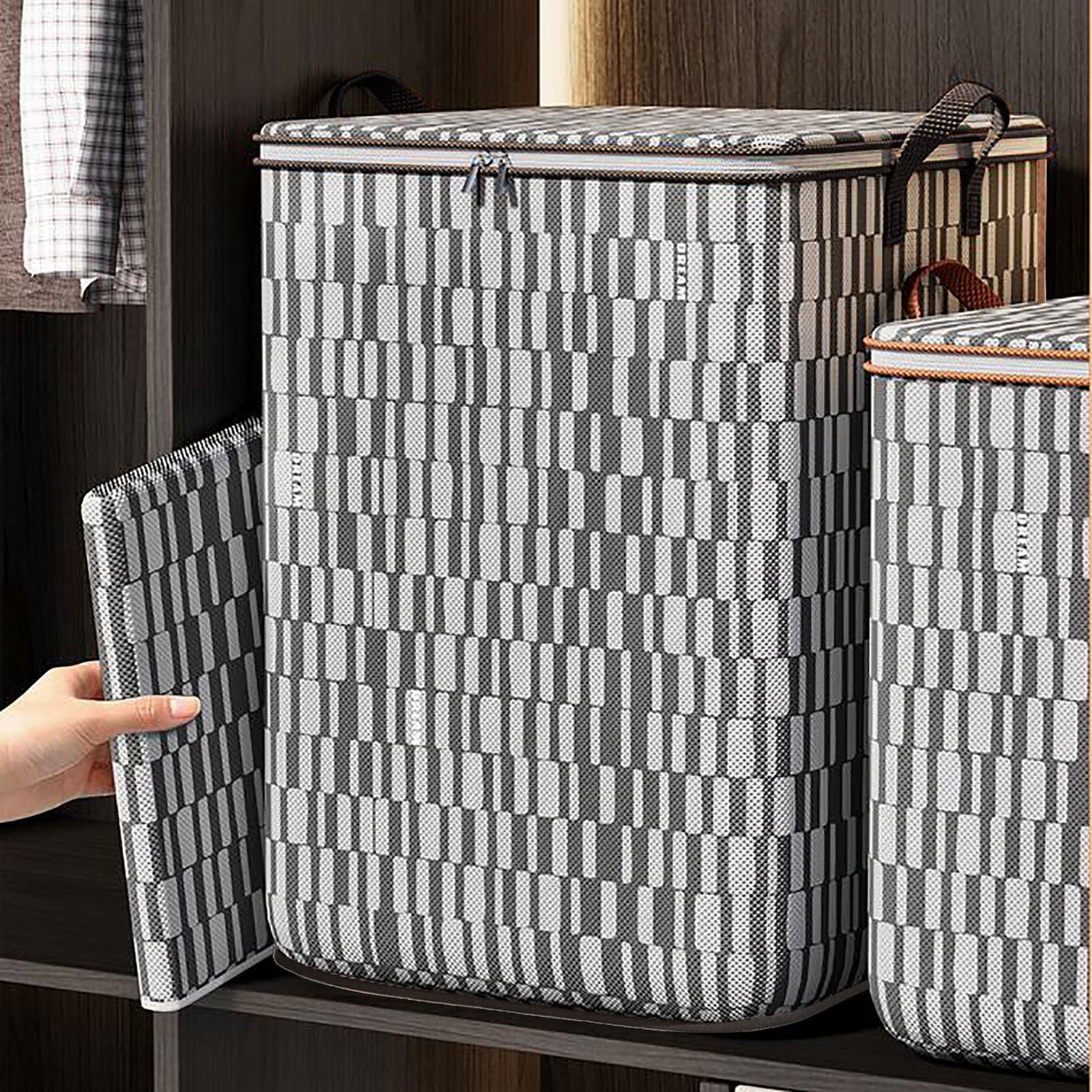 CSEONE Clearance 3Pcs L Storage Bins with Lids Non-woven Zipper Storage Bag Foldable Moving Quilt Storage Basket Travel Large-capacity Clothing Storage Bag Organizers for Pillows Blankets Storage