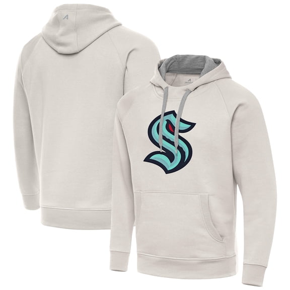 Men's Antigua Cream Seattle Kraken Big Logo Victory Pullover Hoodie