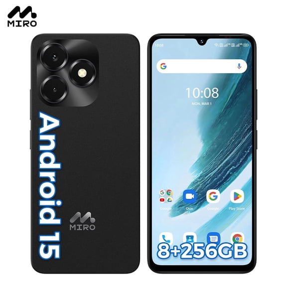 MIRO C69M Pro Cell Phone, Android 15 Unlocked Phones, 8 GB  256GB Dual SIM, 50MP Camera, 6.9" Water Drop Display, Fingerprint Unlock, 5160mAh Android Phone Black