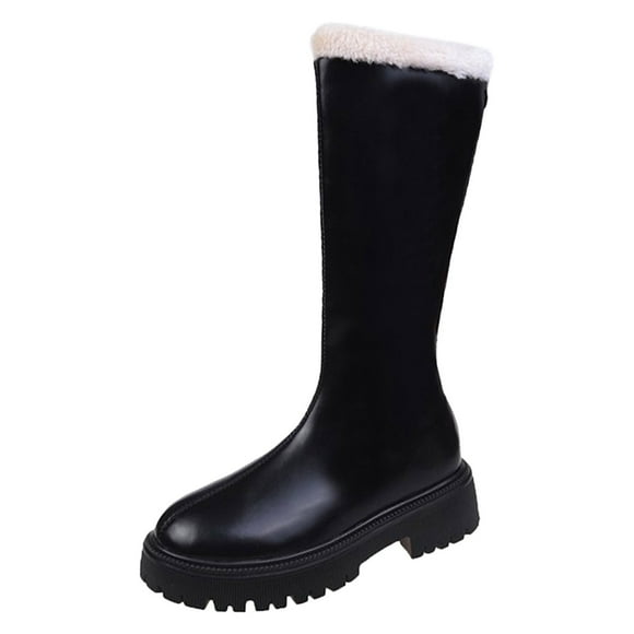WEAIXIMIUNG High Knee Boots for Women Wide Calf Platform New Round Head Thick Sole High Barrel Boots Winter Warm Women's Long Boots