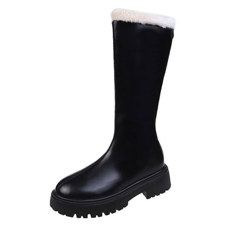 

ZMHEGW Womens Boots Fall New Round Head Thick Sole High Barrel Winter Warm Long Shoes