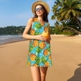 thumbnail image 3 of Vsdgher Robes d'Été Imprimé Ananas pour Femmes Robe de Plage Décontractée Col en U Sans Manches Robe d'Été Ample avec Poche, 3 of 7