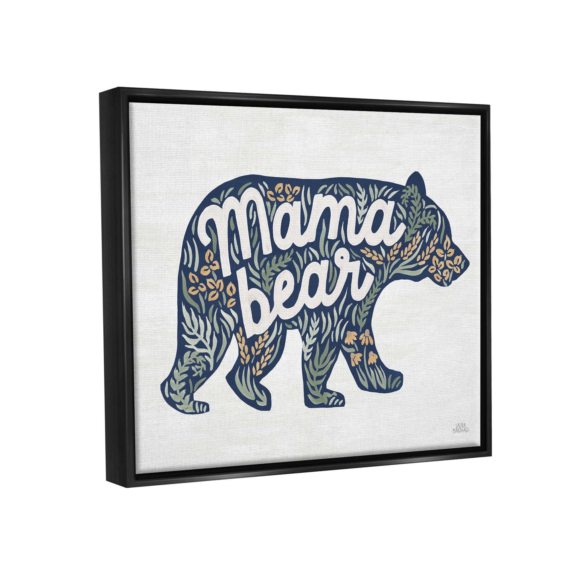 Stupell Industries Floral Mama Bear Phrase Botanical & Floral Painting Black Floater Framed Art Print Wall Art, 21 x 17