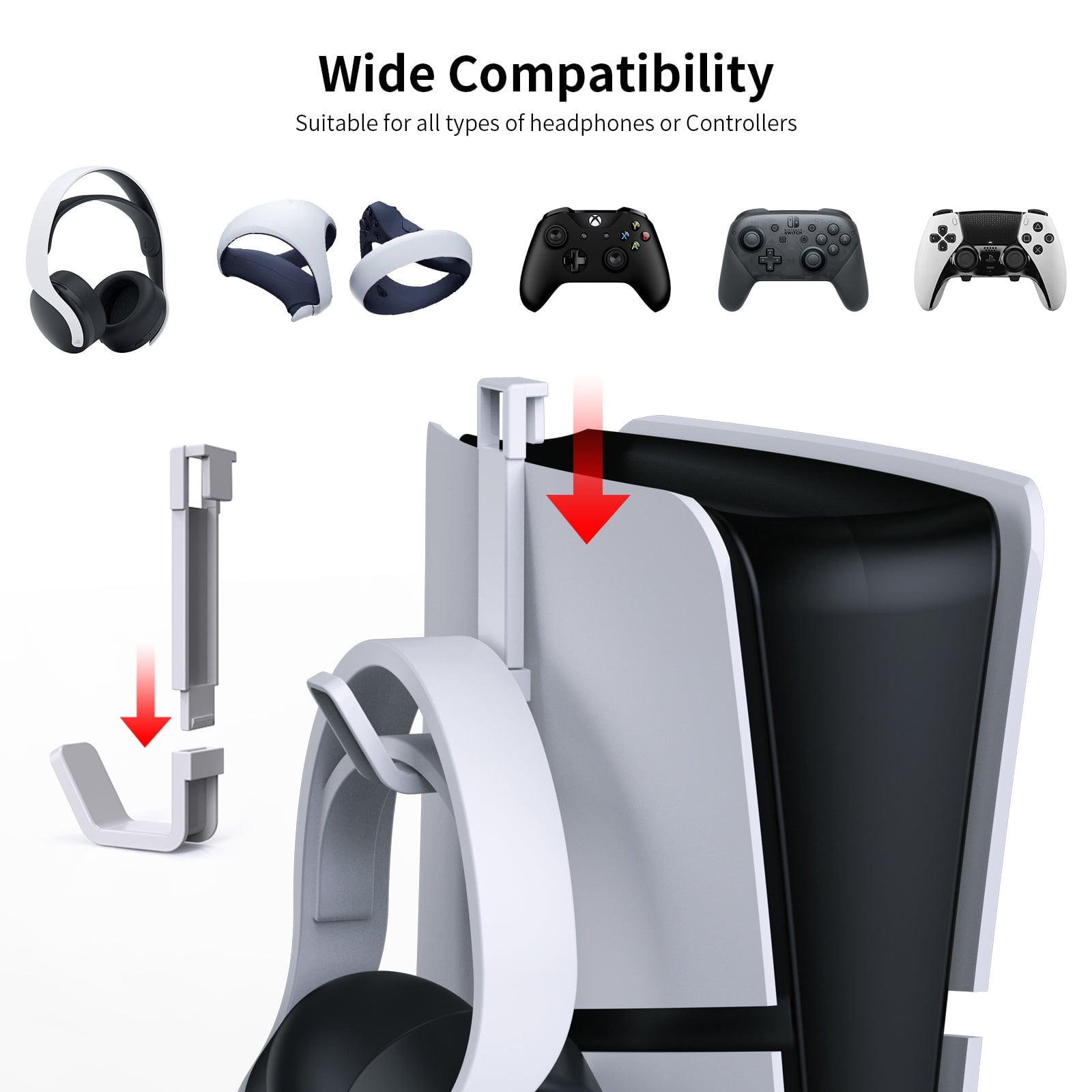 PS5 Slim Stand with Cooling Station and Controller Charging Station for PS5 Slim Console Disc/Digital,with RGB Light and Headset Holder