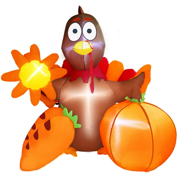 Turnmeon 5ft Thanksgiving Inflatables Blow Up Turkey With Pumpkin Sunflowers Carrots Led Light Autumns Fall Thanksgiving Decorations For Home Outdoor Indoor Yard Lawn Garden With Tethers Stakes Walmart Com Walmart Com