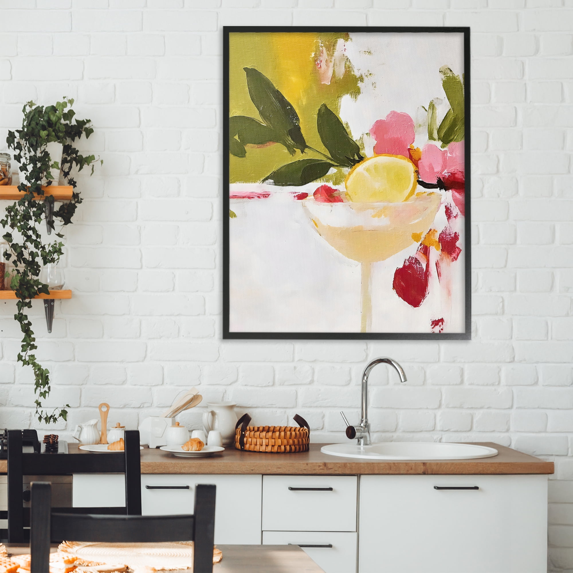 Stupell Industries Red & Pink with Lemons Black Framed Giclee Art, design by Riley B