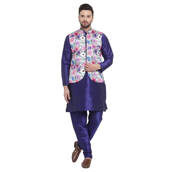 ELINA FASHION Men's Indian Raw Silk Kurta Pajama And Nehru Jacket (Waistcoat) || Ethnic Wedding Diwali Puja Set
