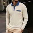 thumbnail image 3 of Men's Waffle Knit Long Sleeve Golf Shirt Contrast Collared T-Shirts Lightweight Breathable Stretch Performance Quick Dry Business Casual Tops with Chest Pocket, 3 of 10