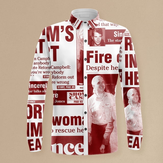 Camisa informal de oficina, cuello abotonado, manga larga de poliéster XXXXL con estampado de periódico