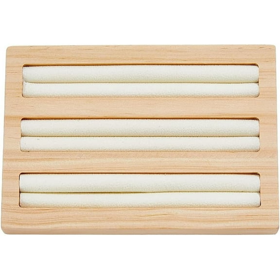 3-Slot Bamboo Ring Holder Wood Ring Displays Stand Rectangle Jewelry Storage Tray Organizer Ring Display Case for Women Home Office Retail Store