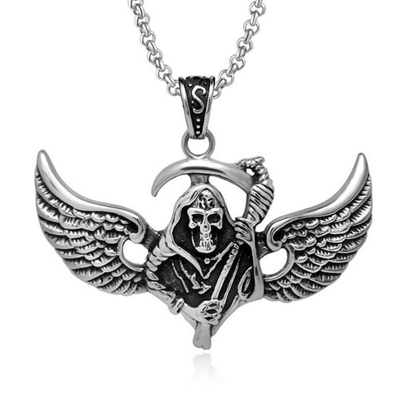 Santa Muerte Necklace For Women And Men - Filled La Santa Muerte Pendant Hell Death Scythe Gothic Mysterious Devil Punk Retro Halloween Religious Jewelry Amulet Gifts